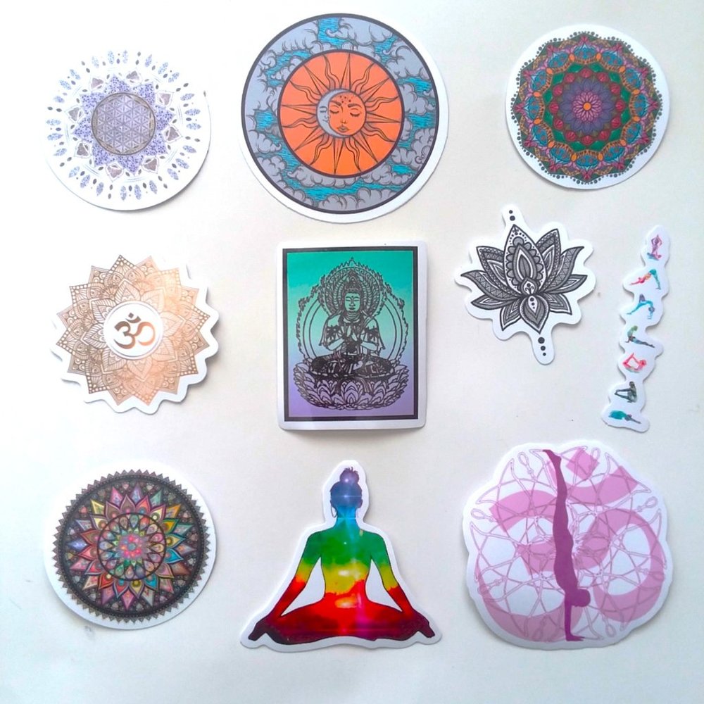 10 Yoga Mandala Stickers Lot Namaste Meditation Chakras Pilates